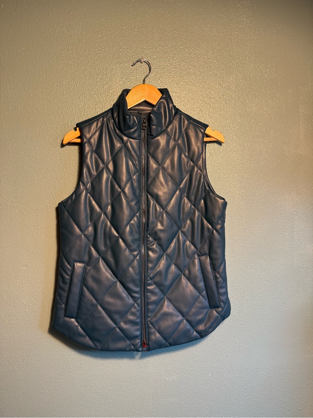 Chico’s Quilted Sleeveless Faux-Leather Vest - Deep Blue